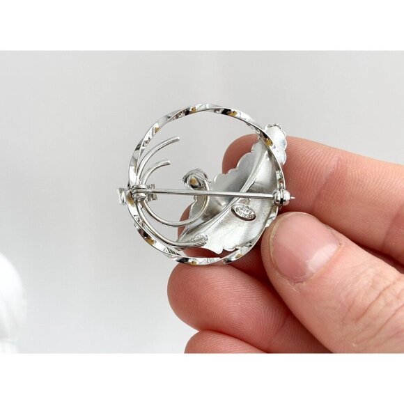 40s Vintage C.R. Co. Art Deco Faux Pearl Foliage Openwork Sterling Silver Brooch - Picture 8 of 10